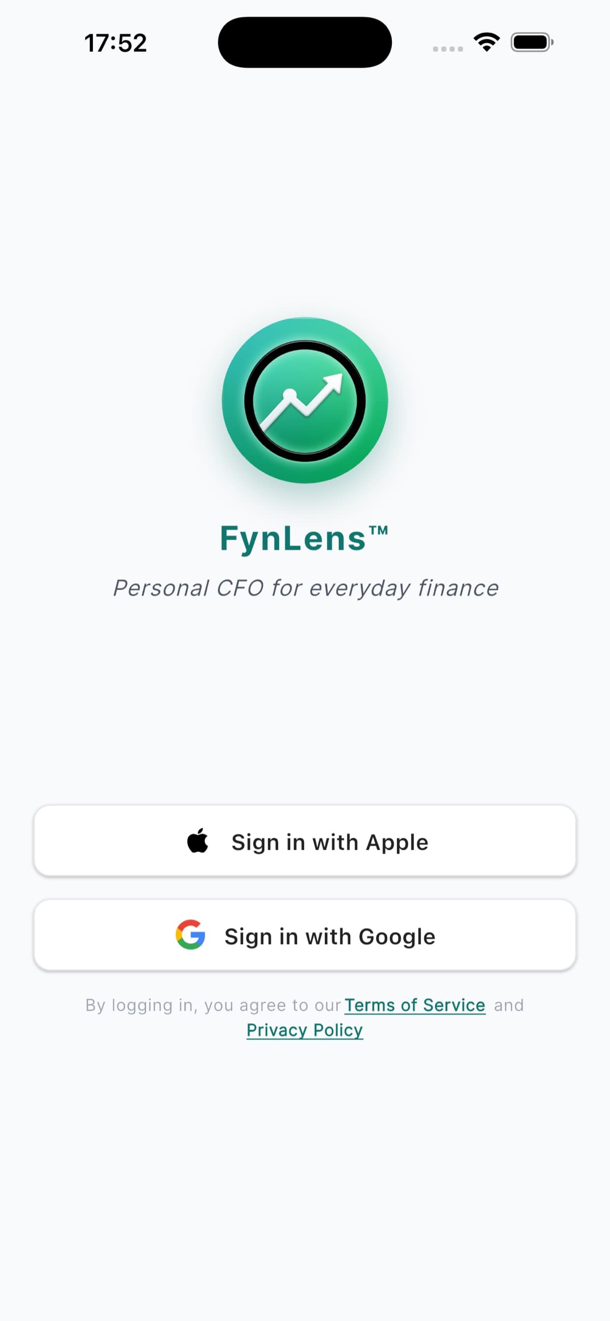 FynLens Sign in screen