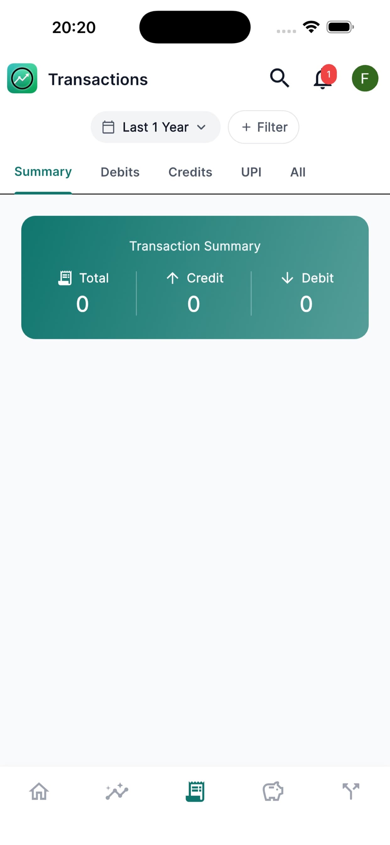 FynLens Transactions screen
