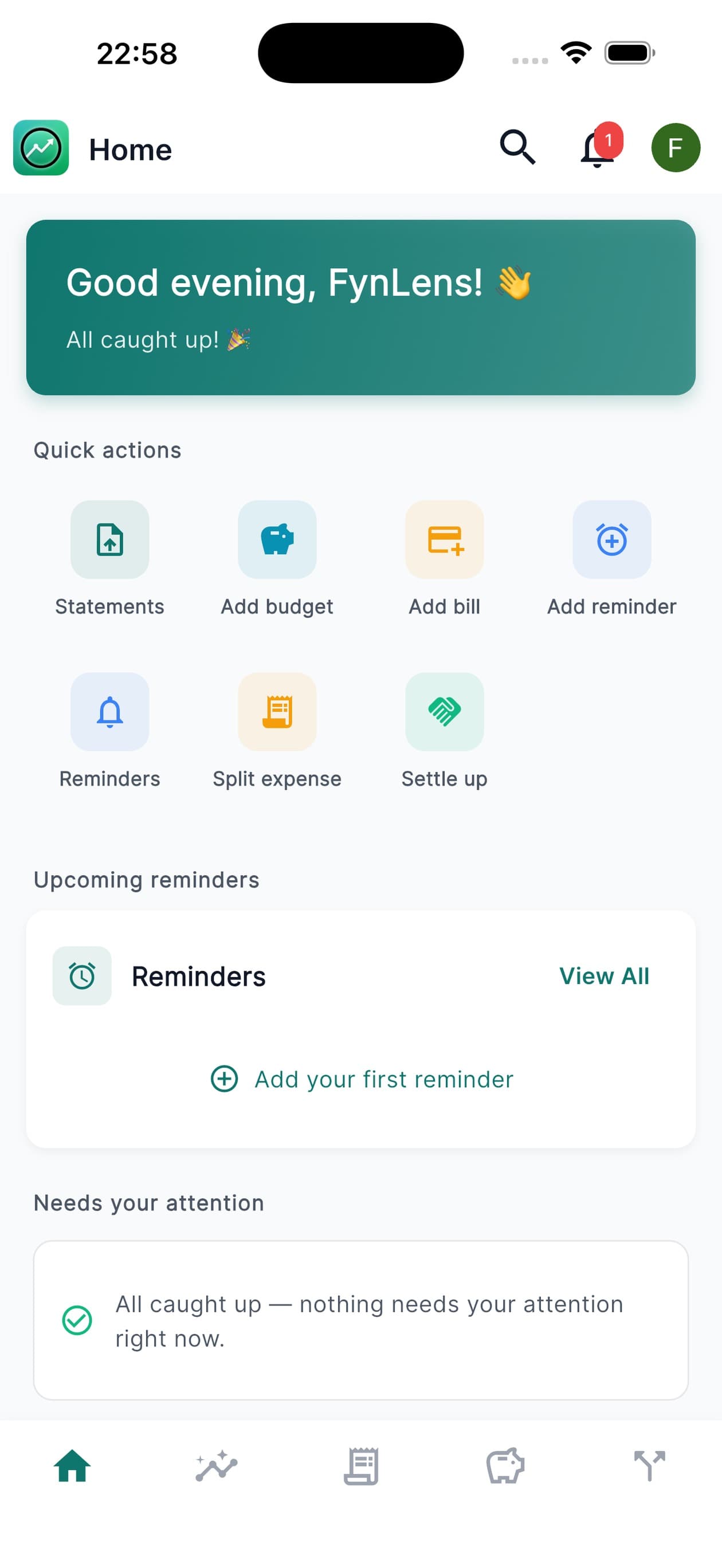 FynLens home dashboard